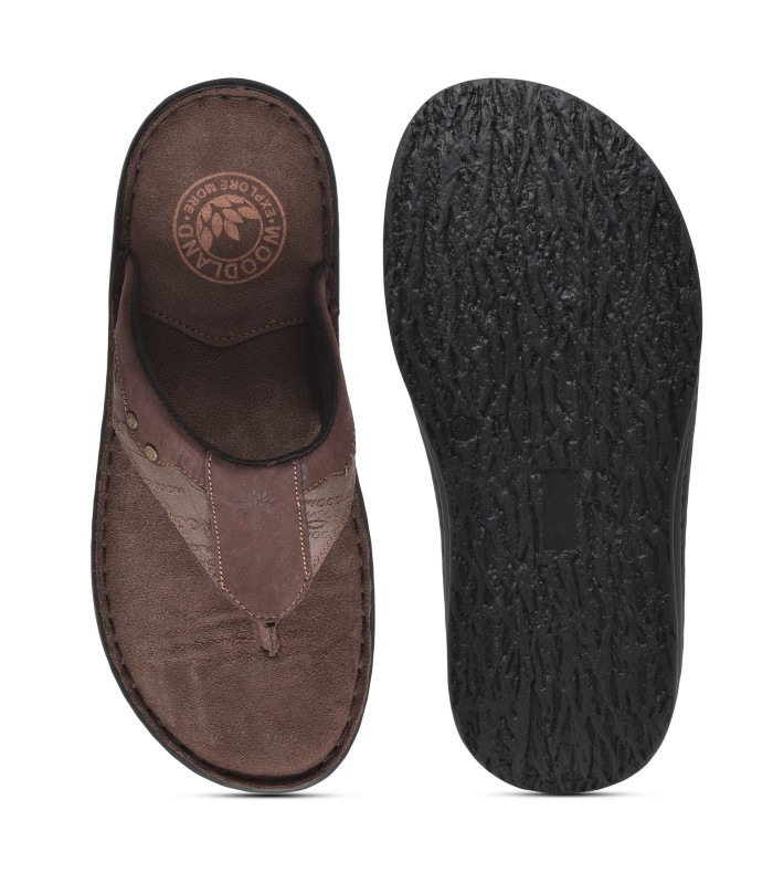 Men Brown Back Open Laser Cut Design Slip On Sandal with Ankle Strap